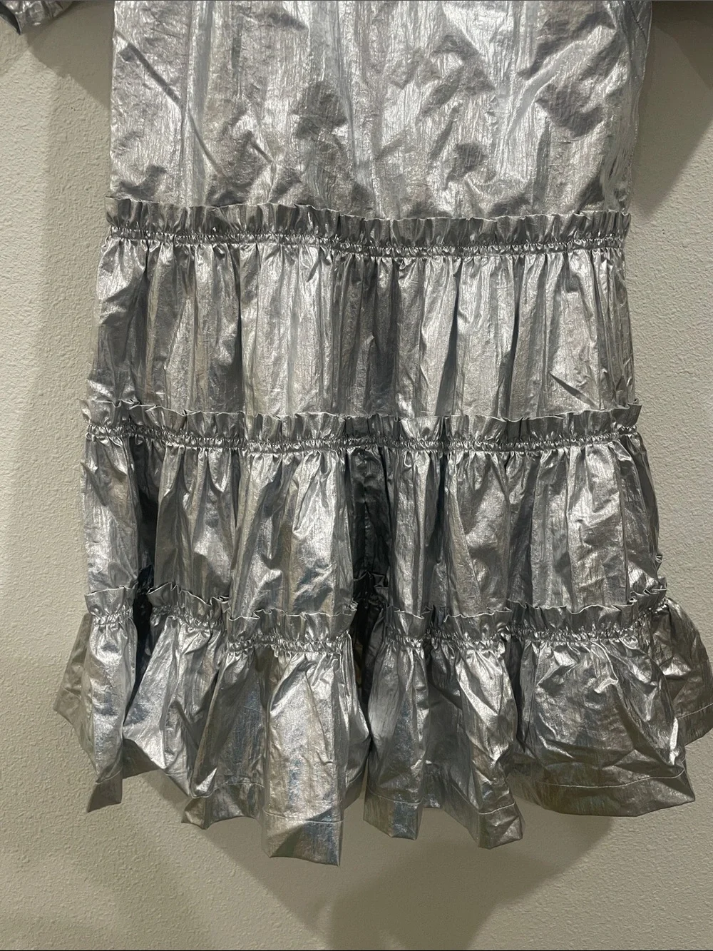 Teddy Fresh Metallic Silver Tiered Mini Dress Halloween Costume Party Size Small
